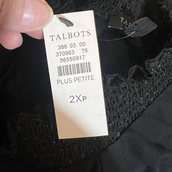 Talbots Women’s Black Blouse Plus Petite 2X Majesty Long Sleeve Smocked Stretch - Picture 7 of 13